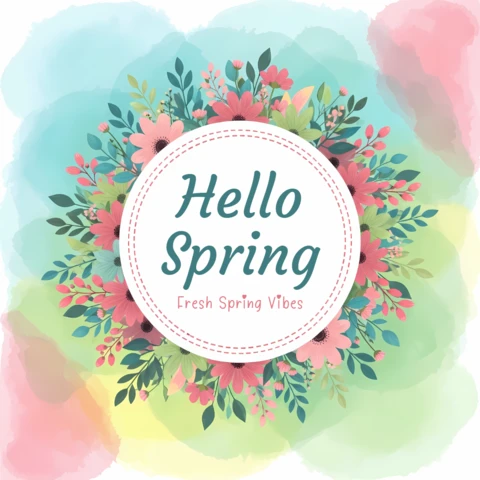 Spring Floral Design Template for Greeting Cards with Watercolor Style