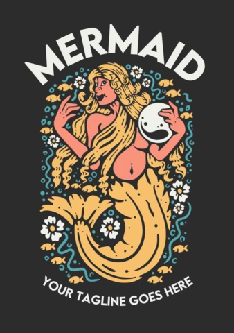 Modelo de design de camiseta vintage de sereia carregando pérola