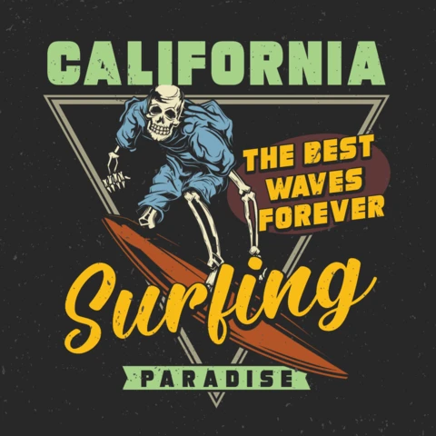 Skeleton On Surfing Board T-Shirt Design Template