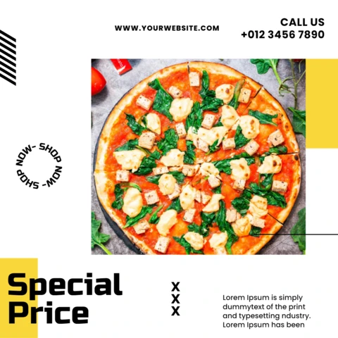 Striking Bright Yellow Pizzeria Instagram Post Design Template