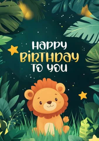 Jungle Lion Happy Birthday Greeting Card Design Template