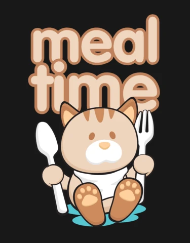 Mahlzeit zeit lustige katze t-shirt design vorlage