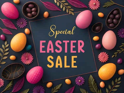 Colorful Easter Sale Design Template with Floral Elements