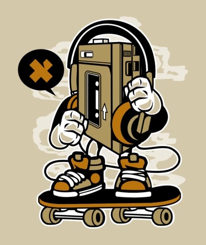Walkman Cartoon Character T-Shirt Design Template