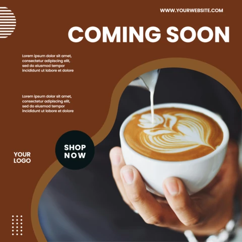 Próximamente, plantilla de diseño para publicación en redes sociales de cafetería barista