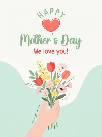 Mother’s Day Greeting Card Poster — Bright Floral Bouquet with Happy Mother’s Day Greeting and Loving Sentiment