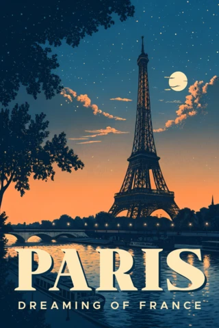 Paris By Night Design Template for Retro Flat Travel Posters