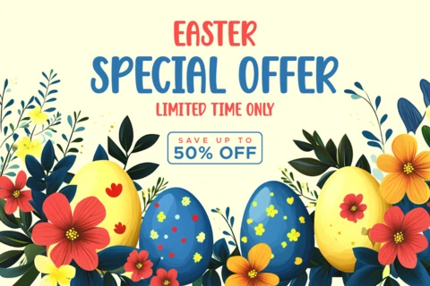 Easter Floral Banner Template with Colorful Retro Design
