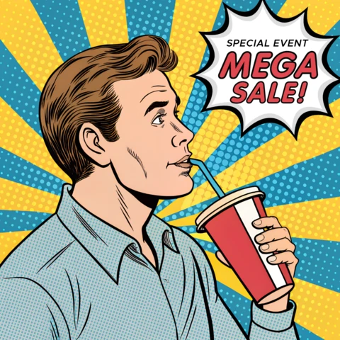 Modelo de anúncio de venda de pop art para panfletos promocionais