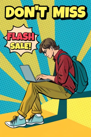 Pop Art Flash Sale Announcement Template Design for Promotional Use