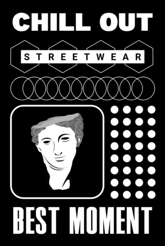 Plantilla de diseño de streetwear relajado con elementos gráficos artísticos para prendas.