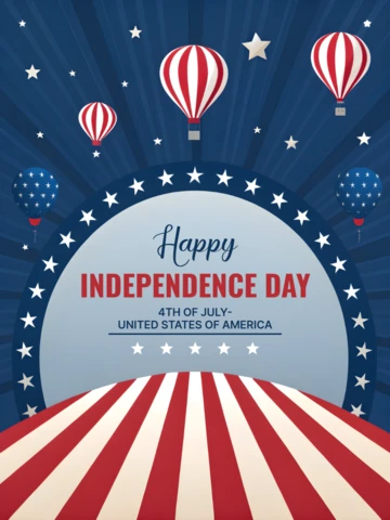 USA Independence Day Celebration Template with Hot Air Balloons and Patriotic Design