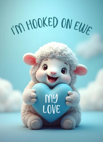 Cute Sheep Valentine's Day Card Template with Heartfelt Pun