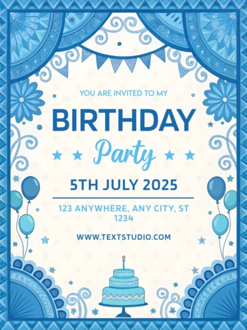 Elegant Blue Birthday Party Invitation Template Design