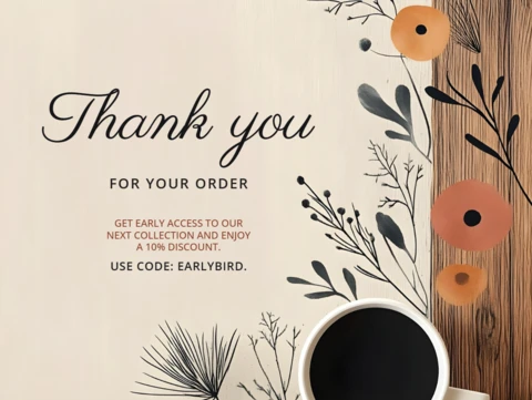 Vintage Scandinavian Coffee and Floral Thank You Note Design