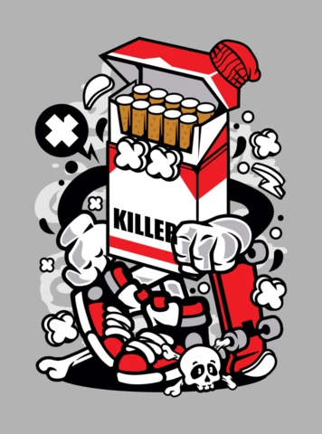 Cigarette Skater Cartoon Character T-shirt Design Template