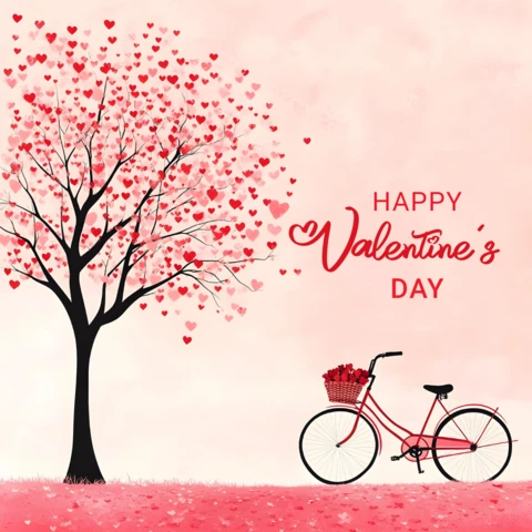 Romantic Valentine's Day Card with Tree and Bicycle Theme