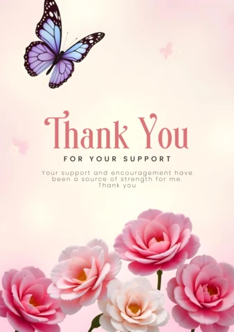 Springtime Blossoms And Butterflies Thank You Card Template