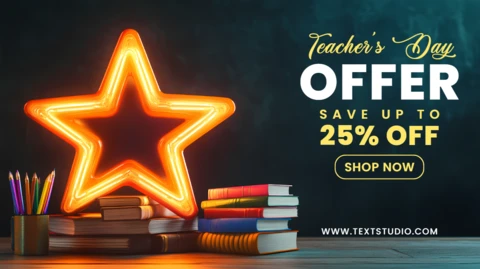 Teacher's Day Offer Neon Design Template - Commercial Banner