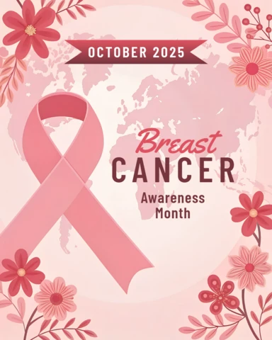 Breast Cancer Awareness Month Design Template with Pink Ribbon and Floral Elements for Posters