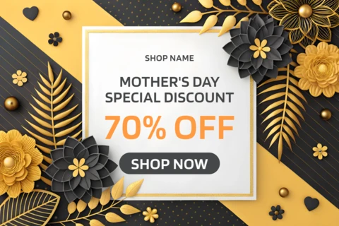 Elegant Floral Mother's Day Promotion Template Design in Black and Gold