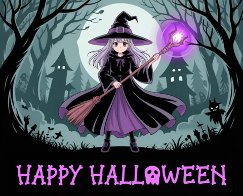 Bearbeitbare Halloween-Zauberer-Designvorlage für gruselige Grußkarten