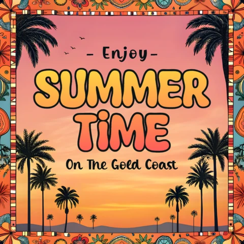 Summer Time Design Template with Palm Trees and Vibrant Colors