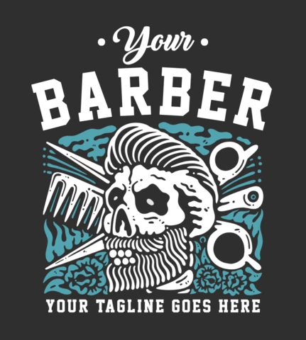 Modèle de t-shirt vintage avec tête de mort masculine et cheveux