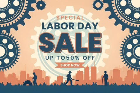 Modèle de vente vintage de la fête du travail avec motif d'engrenage - graphique promotionnel modifiable