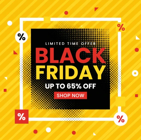 Stylish Black Friday Poster Yellow and Black Graphic Theme with Dotted Patterns and Dynamic Lines Sale Design Template for Promotional Flyers