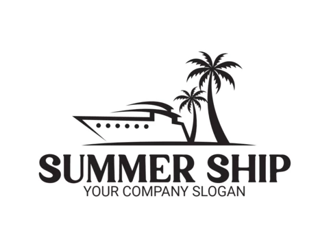 Beach Summer Cruise Ship Logo Design Template