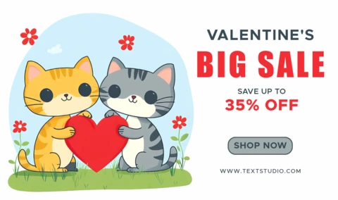Valentine's Day Sale Brochure Design with Cute Cats