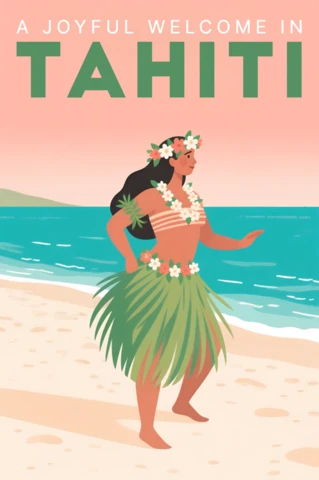 Modèle de design de paradis tropical pour des affiches de voyage mettant en vedette vahine