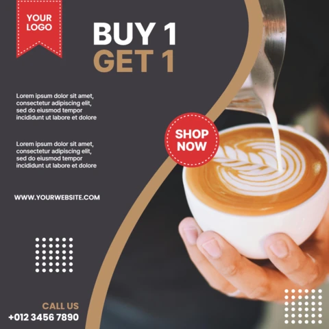 Modelo de design de postagem de instagram de venda de café compre 1 e leve 1