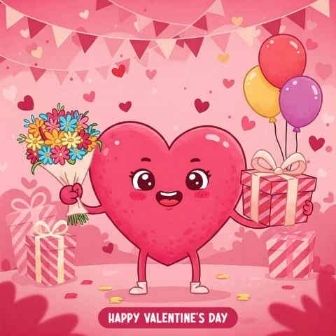Editable Valentine's Day Design Template with Cute Heart Character