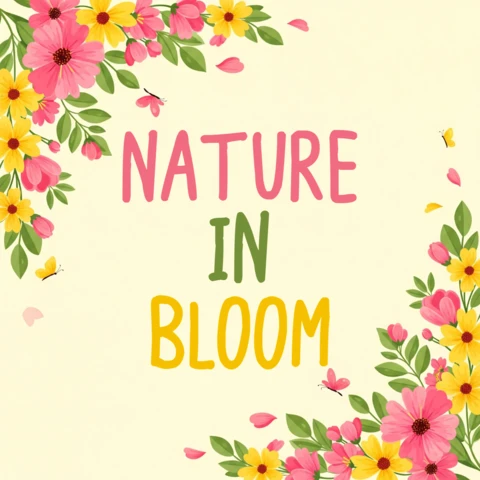 Template de design floral de primavera para cartões de saudação com flores coloridas e tipografia divertida