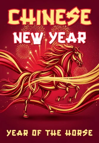 Template de design de cavalo para o Ano Novo Chinês para cartazes festivos