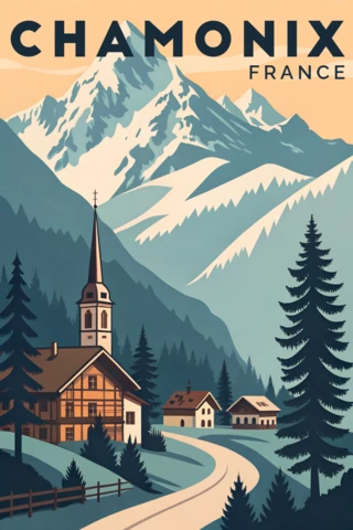 Modelo de design de paisagem montanhosa vintage para pôsteres de viagem