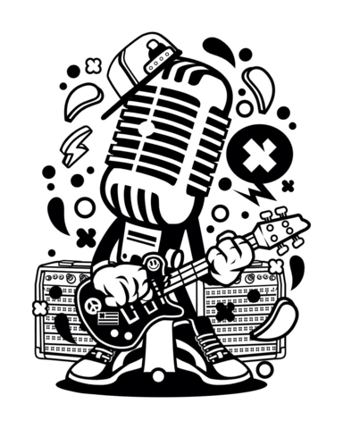 Retro Microphone Rocker Cartoon Character Design Template