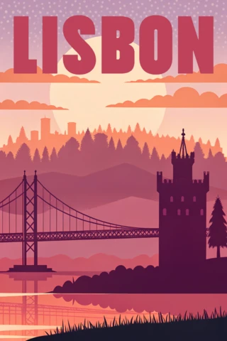 Lisbon Sunset Design Template for Travel Posters