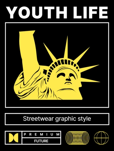 Modello di design streetwear con la statua della libertà per abbigliamento e merchandising