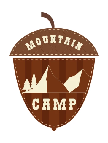 Diseño de plantilla de insignia de bellota de aventura en la montaña