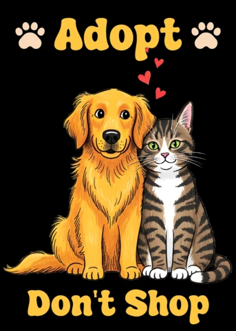 Adopta, no compres, plantilla de diseño para camiseta de adopción de mascotas.