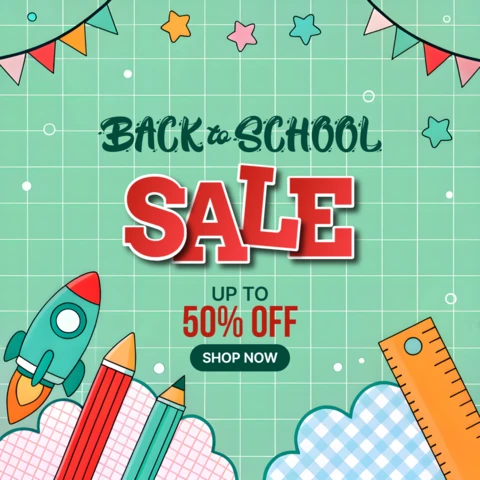 Back to School Sale Design Template with Colorful School Supplies for Promotional Flyers