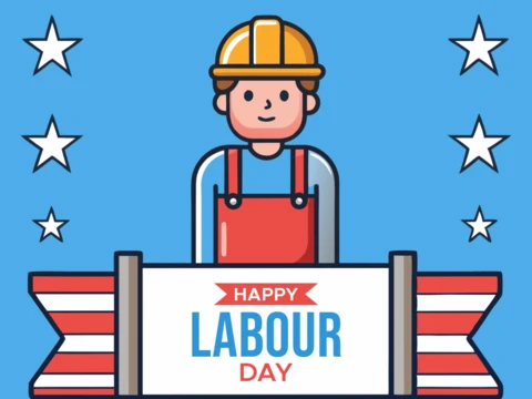 Modelo de desenho animado de feliz dia do trabalho para gráficos comemorativos