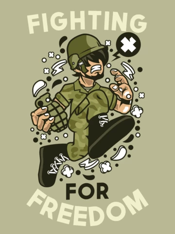 Fighting For Freedom Military Cartoon T-Shirt Design Template