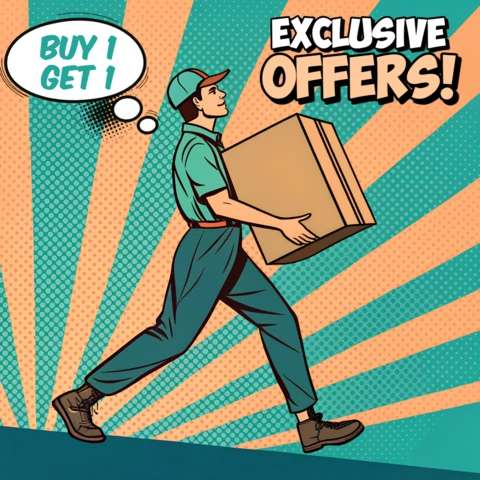 Template de design promocional de pop art para ofertas exclusivas com personagem de entrega