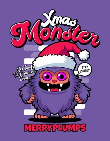 Modèle d'affiche de dessin animé de monstre de Noël, violet, moelleux et drôle
