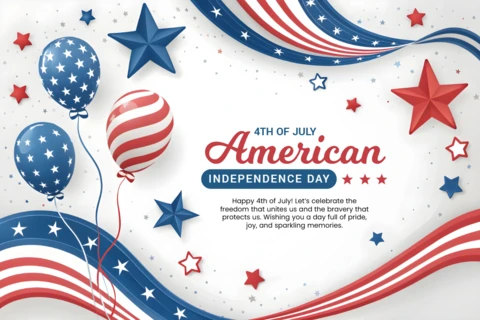 Template de celebração do dia da independência de 4 de julho com design 3d alegre.