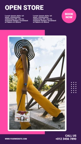 Open Store Fashion Purple Instagram Story Post Design Template